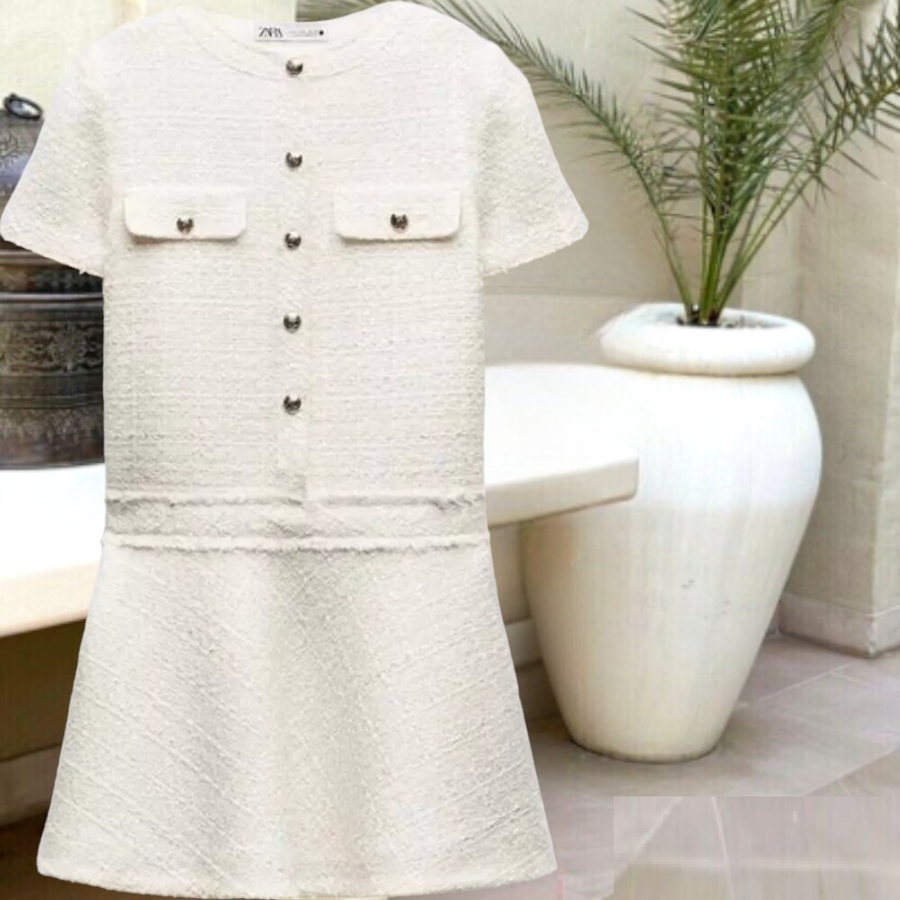 ❤️ ZARA ZW COLLECTION SS24 SHORT TWEED STRUCTURED ECRU