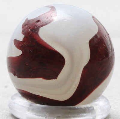 Vintage Akro Agate Oxblood Red & Milk White Opaque 11/16'' Glass Marble