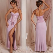 Oh Polly Coralie Lace Up Corset Maxi Dress in Dusty Pink Sz 2 Prom Coquette Core