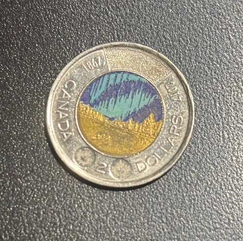 2017 Canada  $2 Toonie Dance of the Spirits Northern Lights Glow,  Circulated