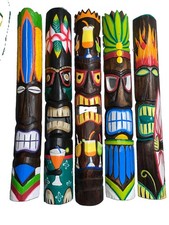 SET OF 5 40  TIKI MASK HAWAIIAN WALL ART ISLAND HOME DECOR BAR TROPICAL MASKS