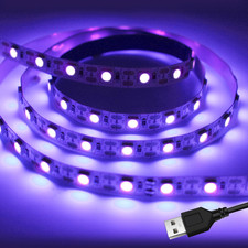 UV Black LED Light Strip USB, 2M/6.6Ft 5V SMD5050 Leds 395Nm-405Nm Blacklight St