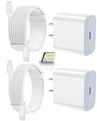 iPhone Charger Fast Charging 2 Pack Type C Wall Block 6ft+10ft, White 