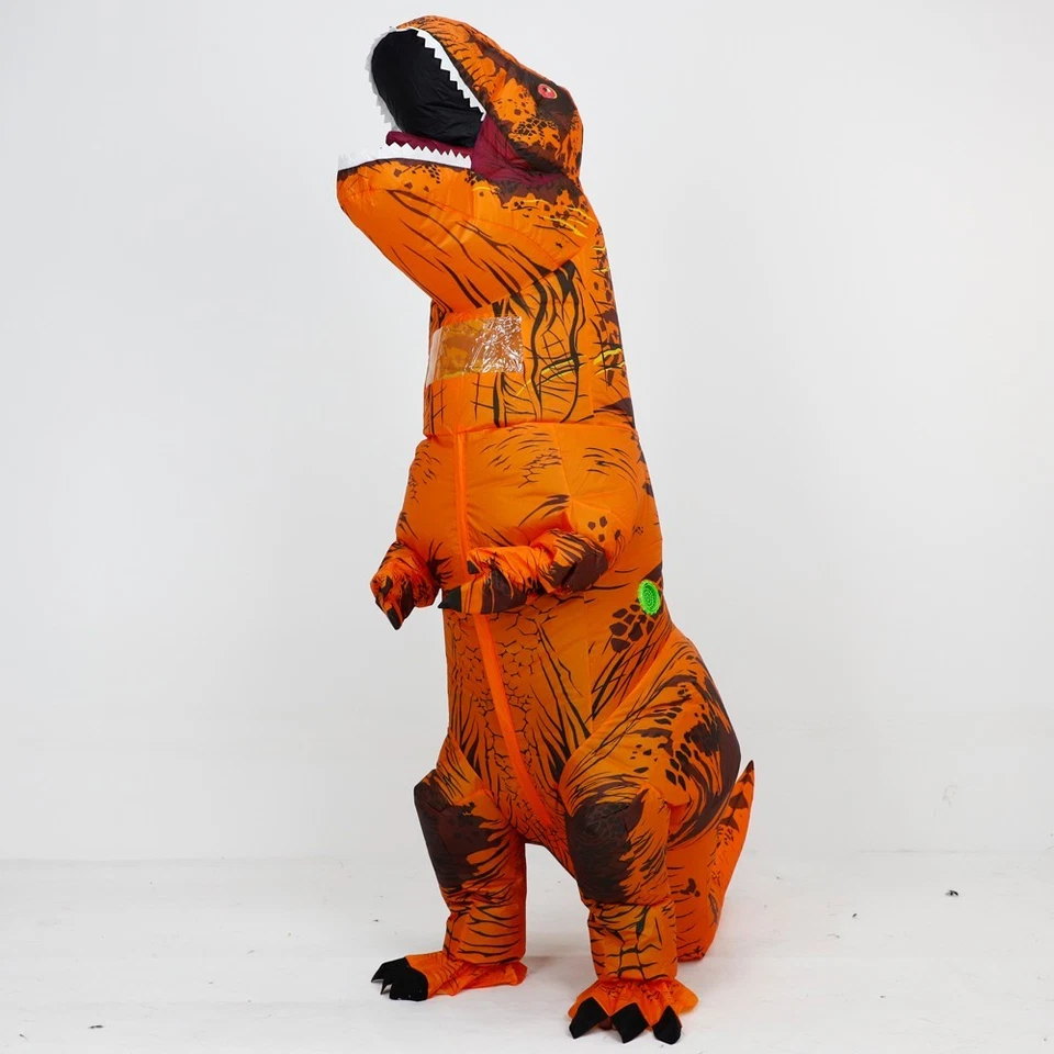 Fantasia de dinossauros infláveis laranja T-Rex vestido adulto cosplay festa - Imagem 4 de 4