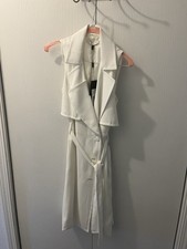 Beautiful New $425 Halston Heritage Mid Length Dress White Chalk Belted XS