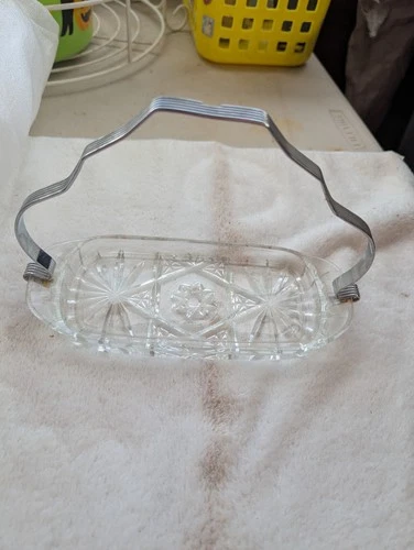 Vintage Anchor Hocking Early American Prescott Clear Glass Butter Dish With A...