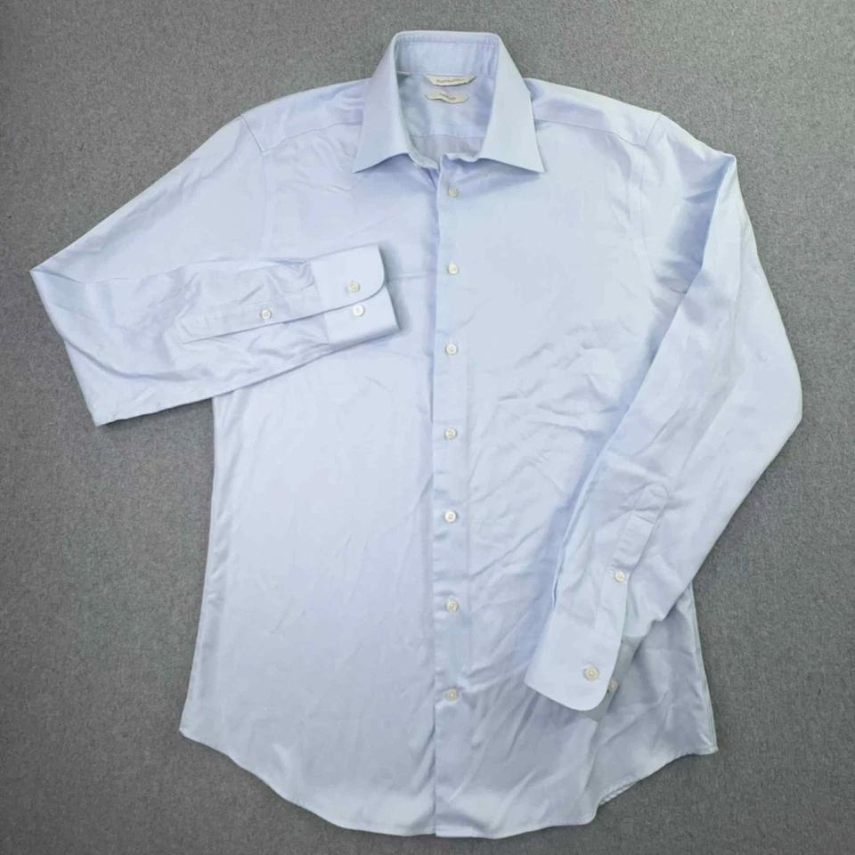 SuitSupply Traveller Blue Slim Fit Non Iron Dress Shirt Men's Size 15 38 Formal - Image 2 of 4