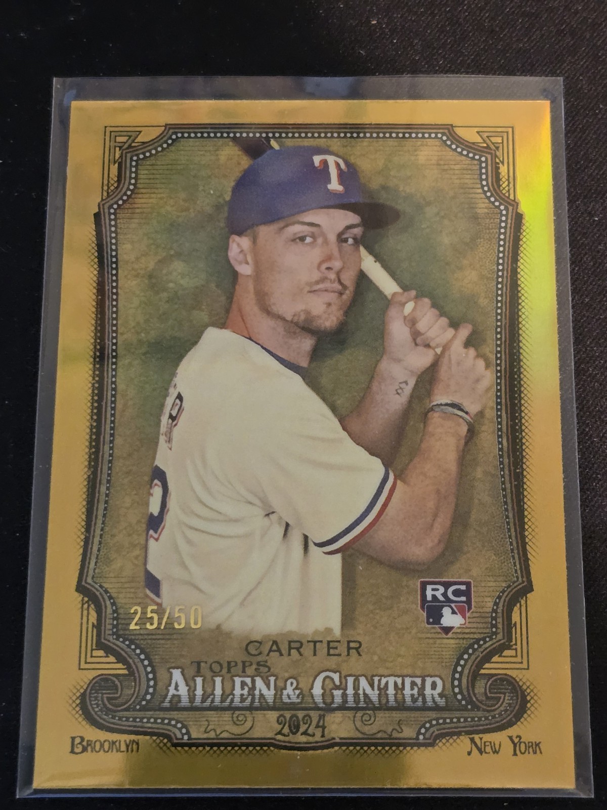 2024 Topps Allen & Ginter Gold Chrome Evan Carter RC 25/50 Texas Rangers #96