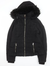 F&F Womens Black Faux Fur Hooded Puffer Jacket UK 12