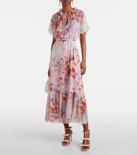 Zimmermann Floral Scallop Trim Midi Dress UK8 XS Occasion Watercolour Designer
