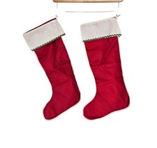 Set Of 2 Vtg Classic Red White Basic Lightweight 17" Christmas Stocking Decor