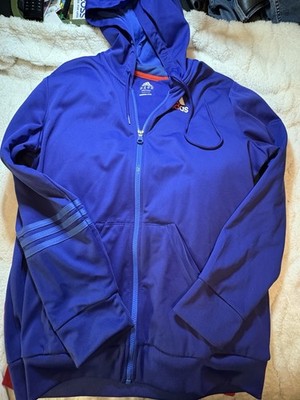 adidas Men's Blue Logo performance training Full Zip Hooded Hoodie Pockets XL