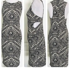 Summer Midi Knee Length Fitted Bodycon Dress High Neck Cut Out Cocktail Party M