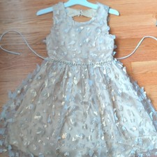 Speechless Girls Flower Girl Dress Size 8 Beige Tulle Butterfly Rhinestone Waist