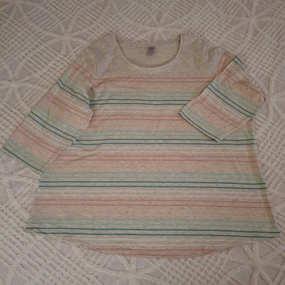 AVE Leisure Plus Size 22/24 Striped Tunic Top 3/4 Sleeve Scoop Neck Heathered