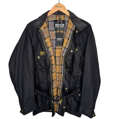 Barbour International Wax Jacket A7 Mens 36 XS Black Biker Belted