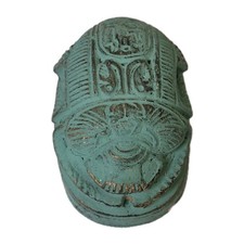 Egyptian Revival Scarab Beetle Patina & Gold Resin Figural Paperweight Vtg READ 