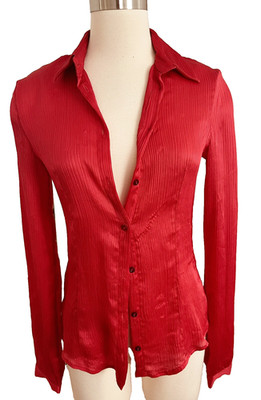 EXTE ITTIERRE Red Crinkle Button Down Blouse Sz 42