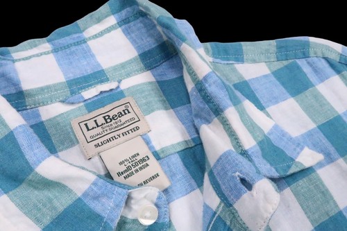 LL BEAN SLIGHTLY FITTED 501963 LT LARGE TALL INEN BUFFALO GINGHAM CHECK SHIRT SS - Picture 6 of 10