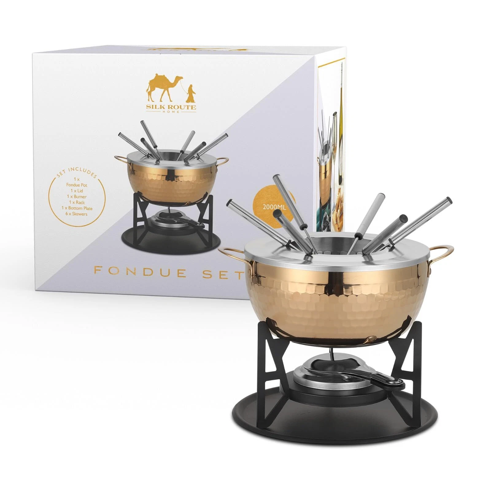 Silk Route Home 6pc Stainless Steel Fondue Set – Cheese & Chocolate Pot Tabletop