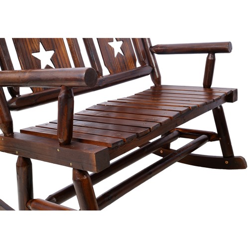 Outdoor Wood Rocking Bench Carbonized Double Rocking Chair for 2 Persons - Picture 5 of 18