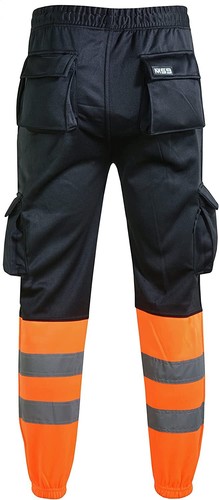 MS9 Mens Hi Viz Vis High Visibility Fleece Cargo Work Trousers Joggers - Picture 6 of 16