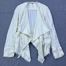Free People Anthropologie Femme Jacket XS Ivory Linen Draped Buckle Raw Hem Boho