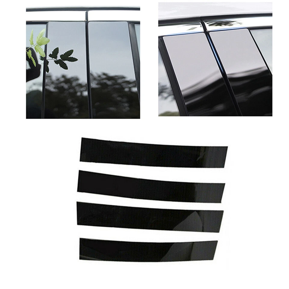 Para Dodge Ram 1500/2500/3500 cabina 2002-2008 piano negro postes de pilar moldura de ventana Foto 2 de 4