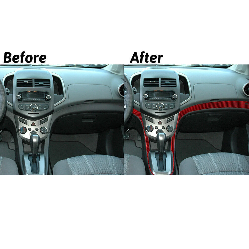 Juego de 3 piezas de cubierta de tablero interior de auto de fibra de carbono rojo para Chevrolet Sonic Foto 3 de 4