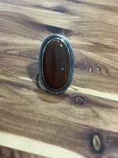 VINTAGE STERLING SILVER 925 Red Stripe Jasper Etched ring size 5