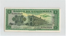 GUATEMALA 1 Quetzal 1961, P-43c W&S Print, A1591552N, AU Grade & Rare Date.  E3