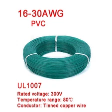 Green 16AWG to 30AWG PVC Electronic Wire Cable, Tinned Copper Stranded Wiring