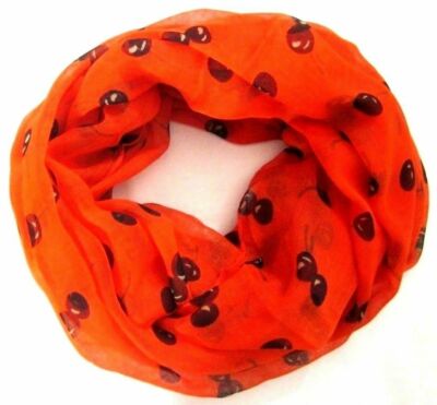 Schal Tuch Loop Scarf Halstuch Rundschal Schlauchschal orange Kirschen Print 