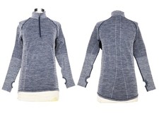 Saucony Activewear Zip Neck Slate Blue Long Sleeve Top with Thumb Holes Large