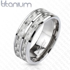 Mens Ring Titanium Anti-scratch Fiber Of Carbon White New 4371