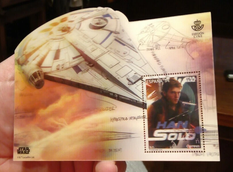 Star Wars Han Solo Stamp Sello 3 D Correos Millennium Falcon Emisión Cine Spain - Imagen 2 de 2