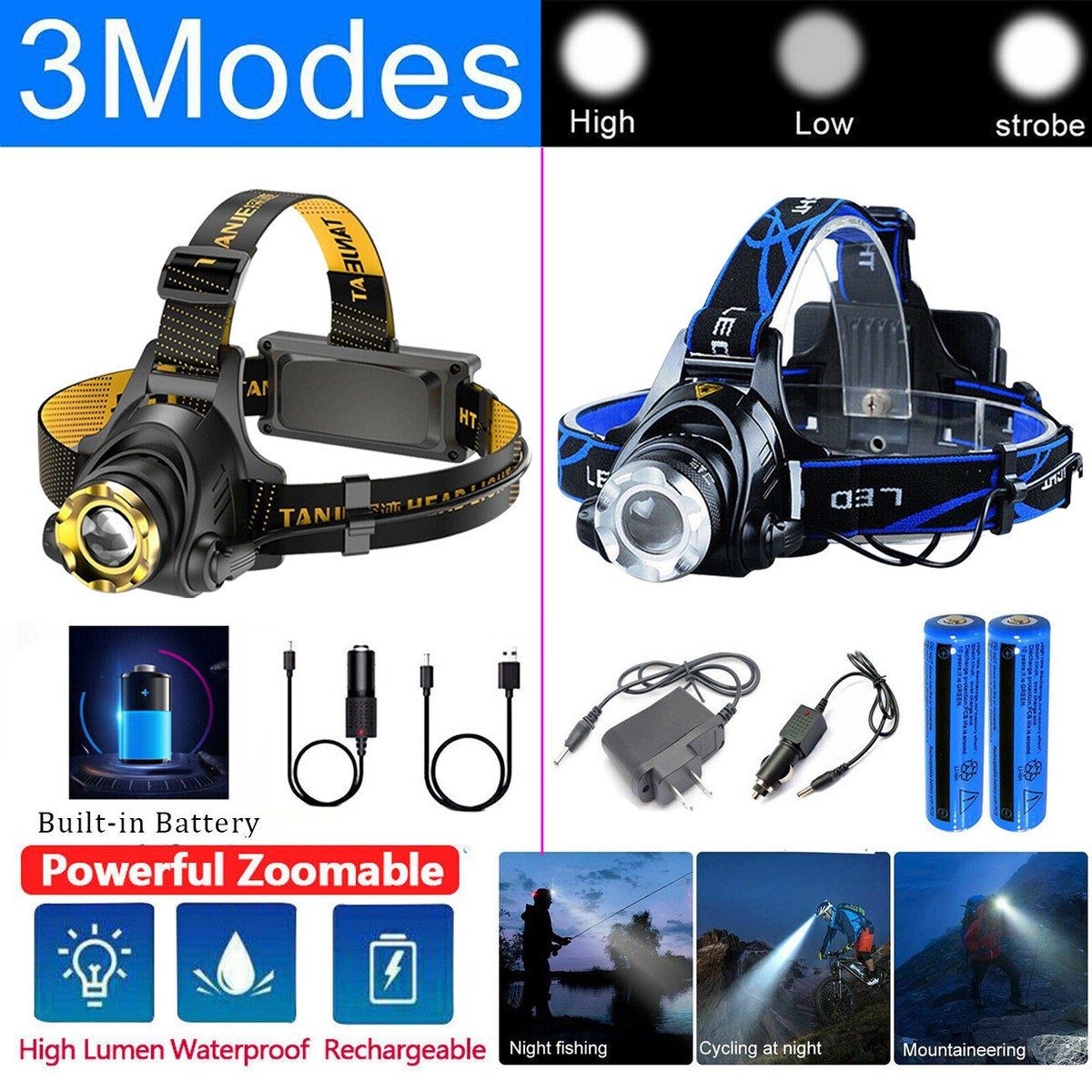 2 Lampade Frontali LED Ricaricabili: Super Luminose, USB, Impermeabili IP65 Per Campeggio! - Foto 3