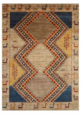 6x8 ft Gray Gabbeh Tribal Afghan Hand Knotted Veg dye Wool Geometric ...