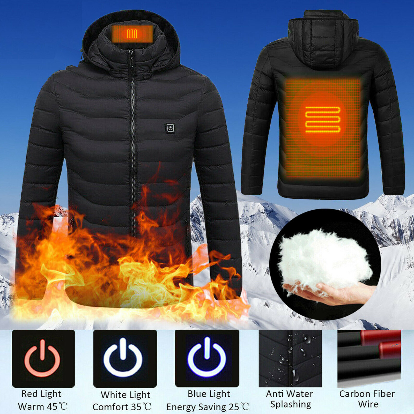 Electric USB Heated Coat Jacket Thermal Warm Heating Pad Winter Warmer