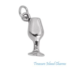Wine Stemmed Glass Stemware 3D 925 Solid Sterling Silver Charm MADE IN USA