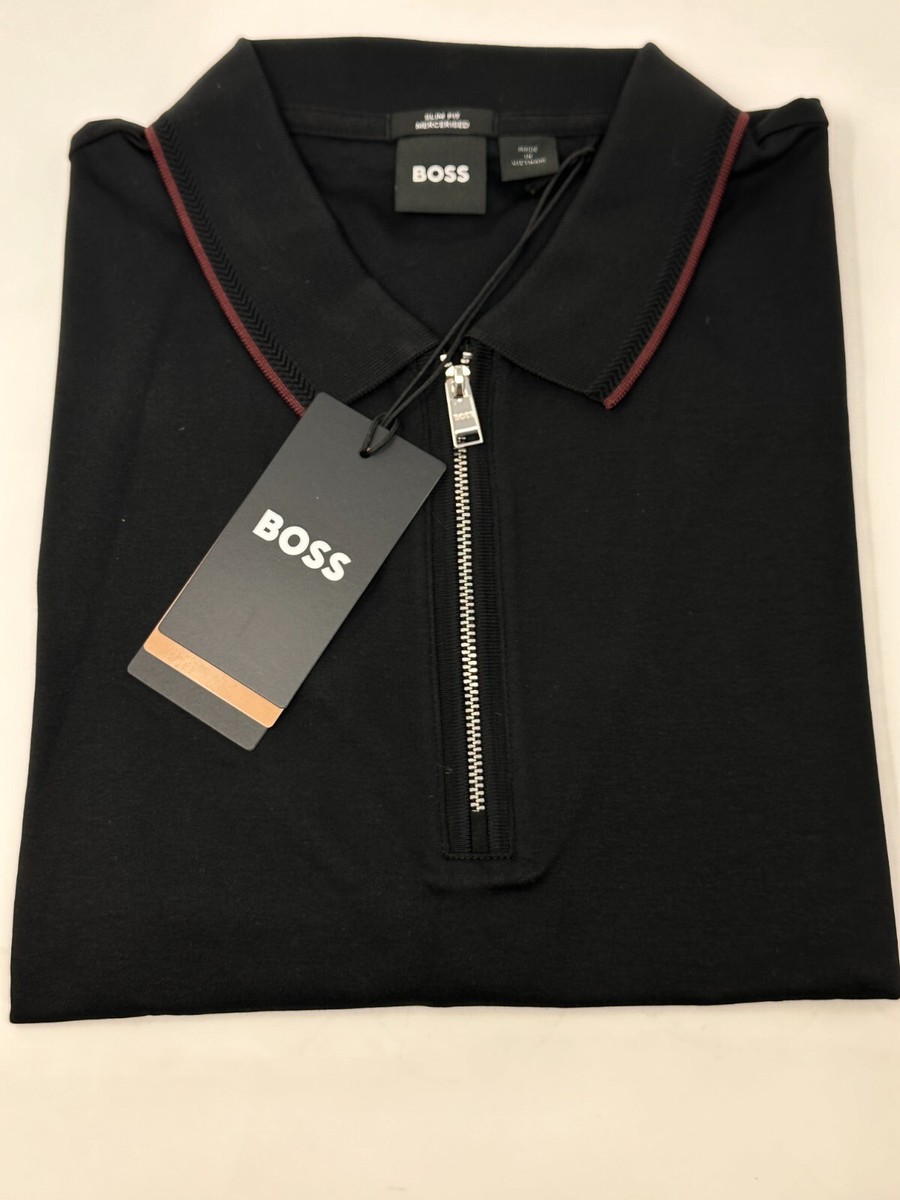 Hugo Boss Men's ZIP-NECK SLIM-FIT POLO SHIRT IN INTERLOCK COTTON