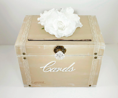 Vintage Wedding Card Box Trunk, Taupe, White, Rustic Card Box, Shabby ...