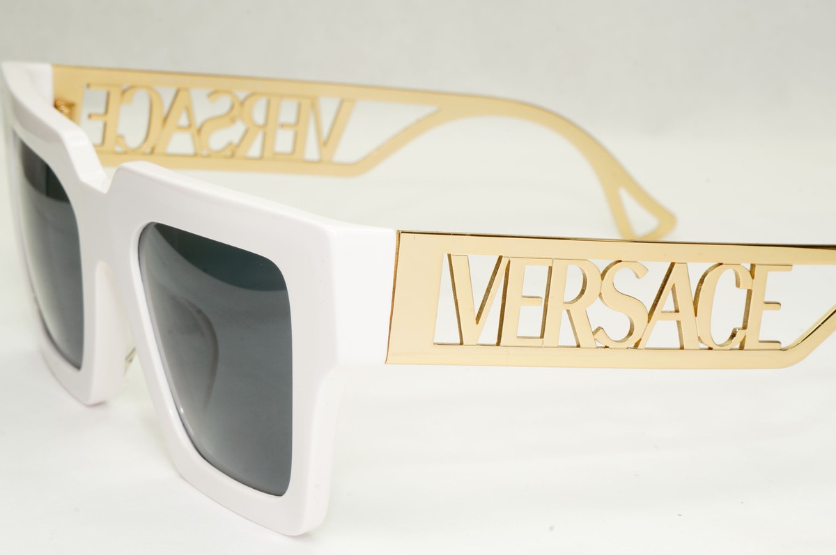 Versace Sunglasses White Gold Letters Big Logo Square MOD VE Versace Sunglasses White Gold Letters Big Logo Square MOD VE