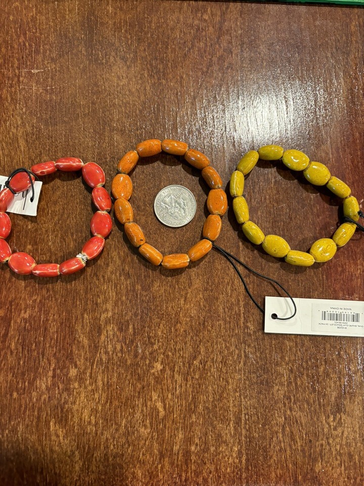 Clay Oval Bead Stretch Bracelets 5.5” Set Of 3 Speckled Yellow Orange