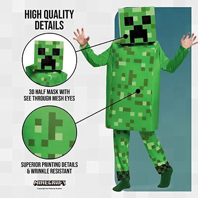 Deluxe Kids Creeper Minecraft Fancy Dress Costume Boys Mojang Game Outfit