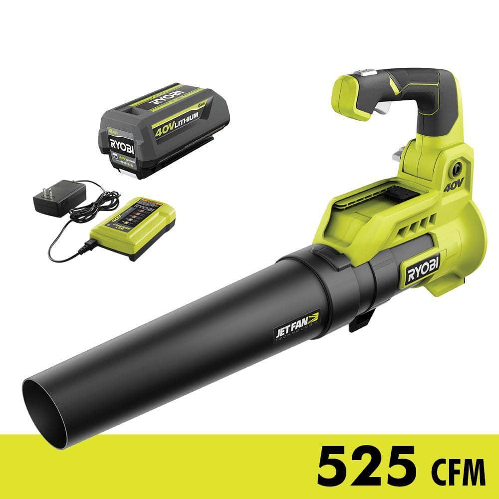 RYOBI Jet Fan Blower 40V 110 MPH 525 CFM Variable-Speed w/ 4Ah 