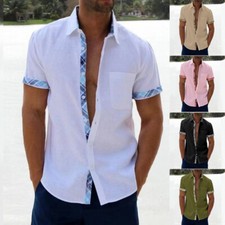 Men Button Down Long Sleeve Plaid Check Shirts Casual Fit Formal Dress Tops Te  