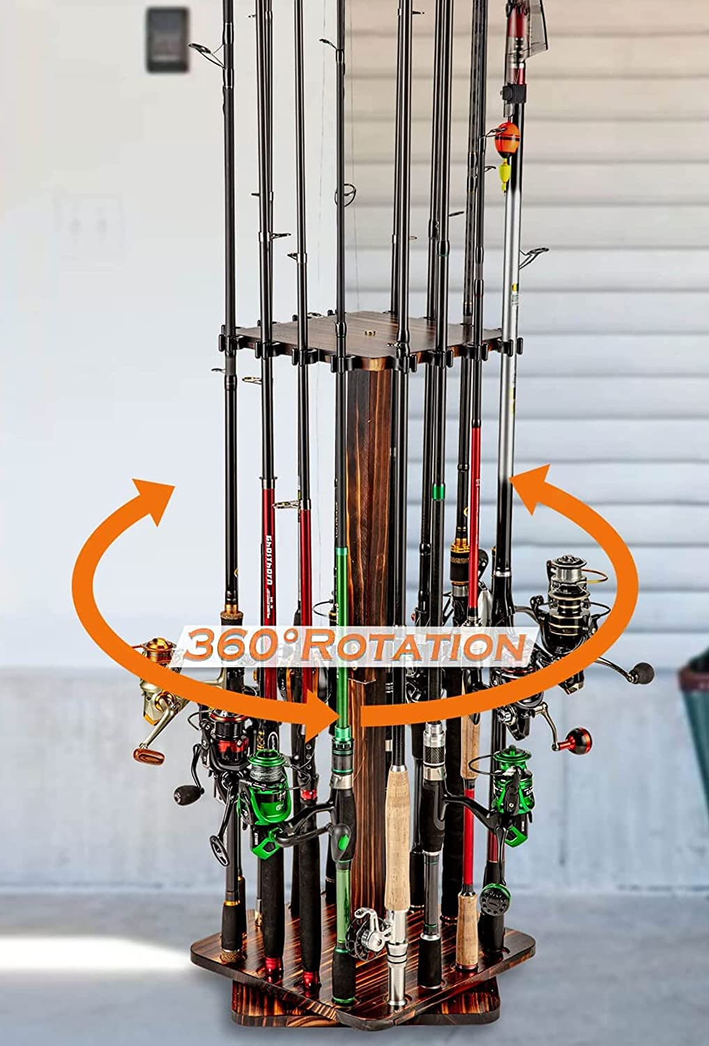 Fishing Rod Pole Holder Spinning Floor Stand Hold up to 16 Rod Storage  Organizer