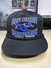 Vintage Stan’s Aircraft Maintenance Holdrege NE adjustable Hat Cap Black Plane