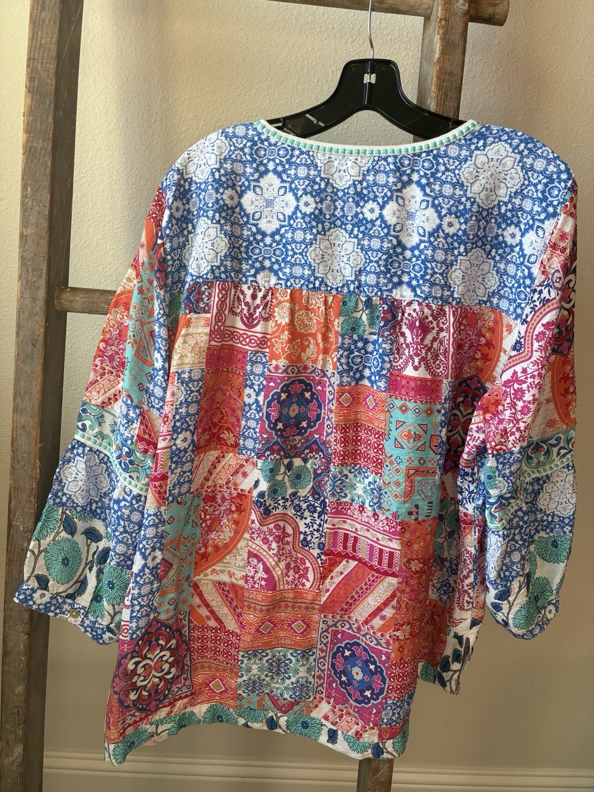 John Mark Top Size XL Tunic Patchwork Tasseled Co… - image 5